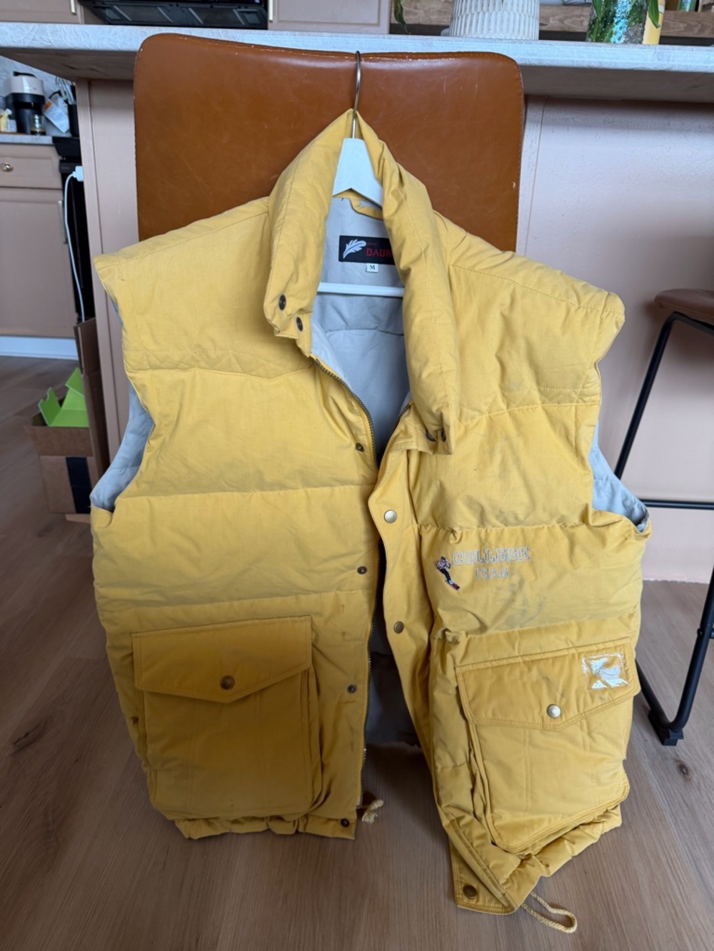 Vintage men’s Yellow Quilted Puffer Vest with Patch Pockets